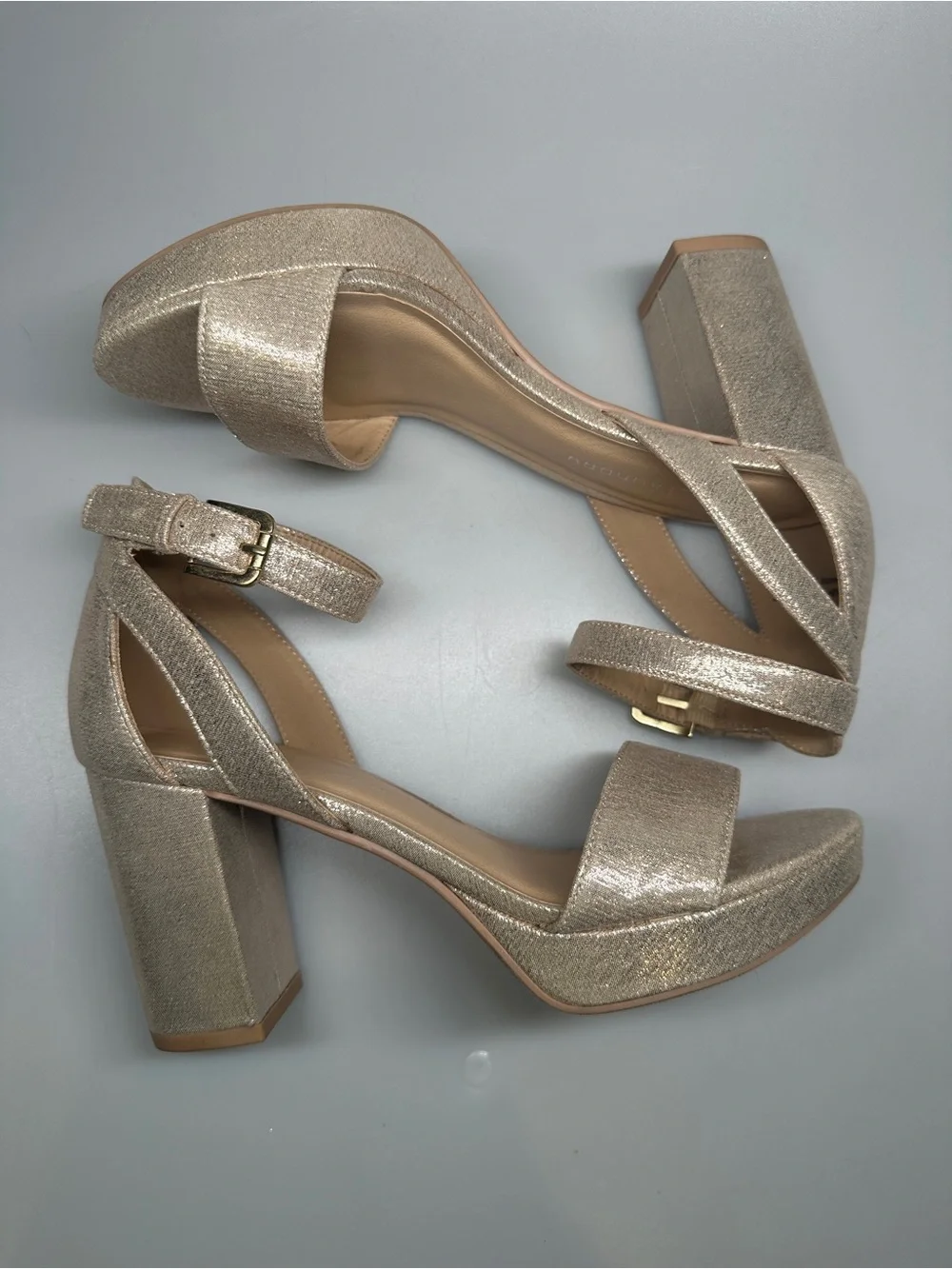 CL by Laundry Shimmery Light Gold Platform Block Heels